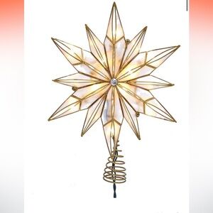 Kurt Adler 10-Light 12-Point Capiz Star and Center Gem Treetop, 10.24in
